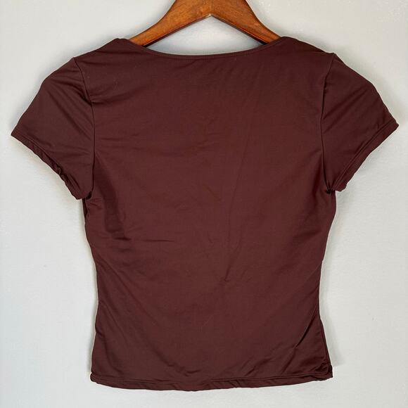 Qinsen Babydoll Top Women's XS Chocolate Brown Stretch Mochacore Retro Y2K - Picture 5 of 8